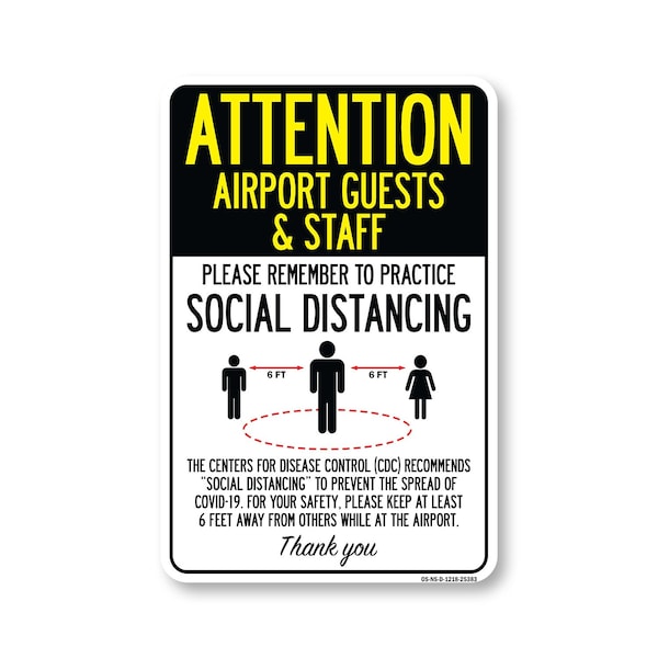 Signmission PSA, Airport Guests And Staff Practice Social Distancing, 18in X 12in Decal, OS-NS-D-1218-25383 OS-NS-D-1218-25383 - main