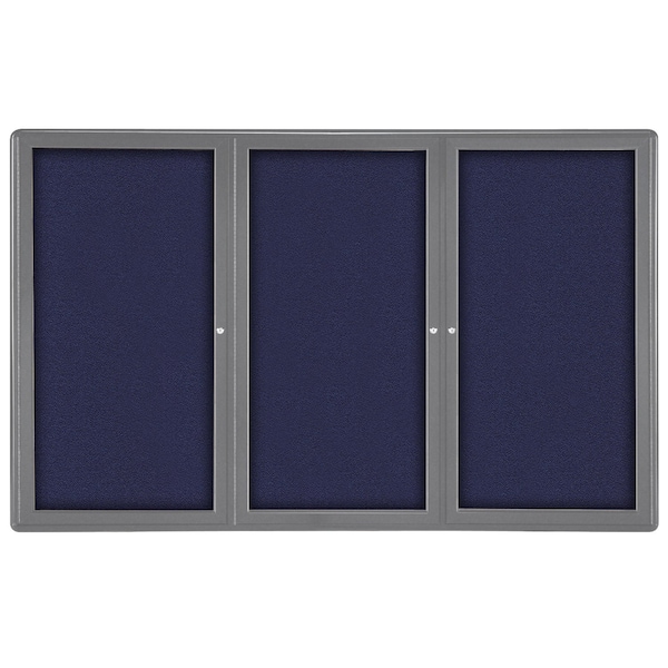 Ghent Ovation 3 Door Enclosed Fabric Bulletin Board, Gray Frame, 4'H x 6'W, Blue OVG5-F93 - main