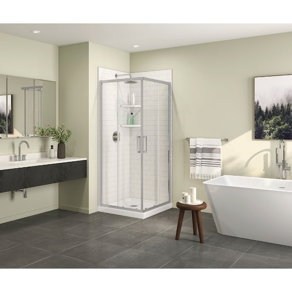 Maax 32''Lx32''Dx78-3/4'' H Acrylic Center Drain Corner Shower Kit in Wht W/ Clear Glass in Chrome 107484-900-084-000 - main