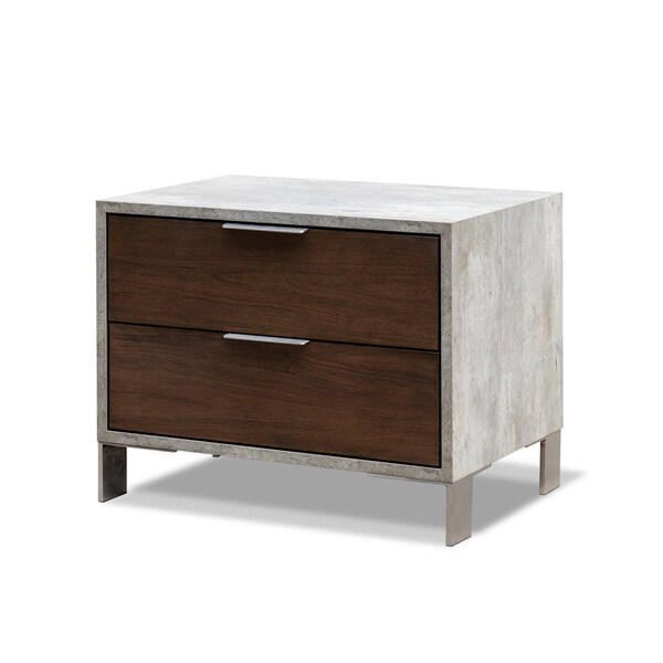 Homeroots Modern Dark Walnut and Concrete Nightstand with Two Drawers 473011 - main