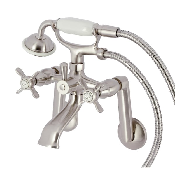 Kingston Brass Tub Wall Mount Clawfoot Tub Faucet with Hand Shower, Brushed Nickel KS289SN - main