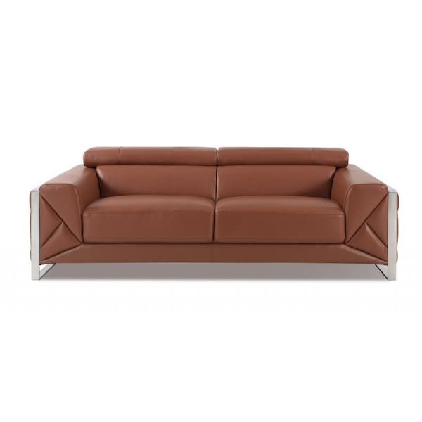 Homeroots 89" Camel Italian Leather Sofa With Silver Legs 476516 - main