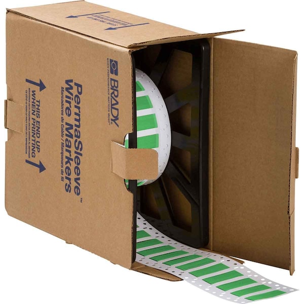 Brady PermaSleeve HX Heat Shrink Double Sided Wire Marking Sleeves, Green, 0.5 in. Dia x 2 in. W 2HX-500-2-GR - main