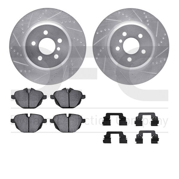 Dynamic Friction Co DFC Rotors-Drilled & Slotted-Silver w/ EURO 5000 Ceramic Brake Pads Incl Hdw 7612-31123 - main