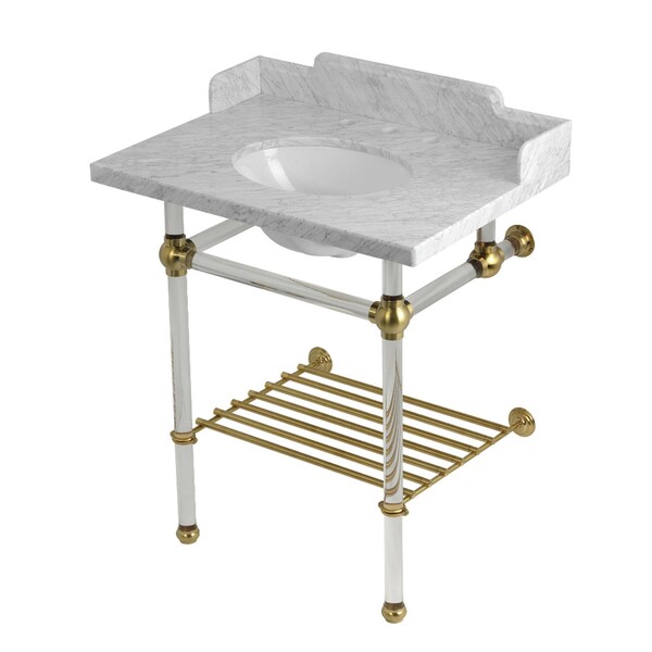 Kingston Brass 30-Inch Carrara Marble Console Sink with Acrylic Legs and Shelf, 8-Inch, 3-Hole LMS30MAB7 - main