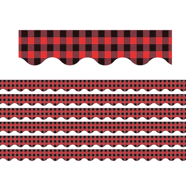 Teacher Created Resources Red and Black Gingham Scalloped Border Trim, 35 Feet Per Pack, 6PK TCR5881 - main