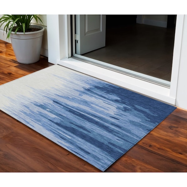 Homeroots 3' X 5' Navy Blue And Ivory Abstract Washable Indoor Outdoor Area Rug 601224 - main