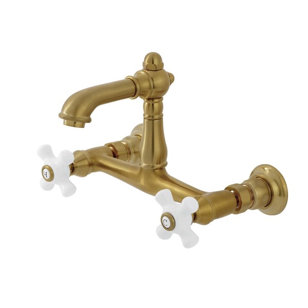 Kingston Brass Double-Handle Wall Mount Bathroom Faucet, Brushed Brass KS7257PX - main