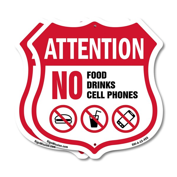 Signmission Property Shield Sign No Food No Drinks N, 12 inch X 12 inch, Aluminum Metal Sign, 2PK SHI-A-2PACK-12-455 - main