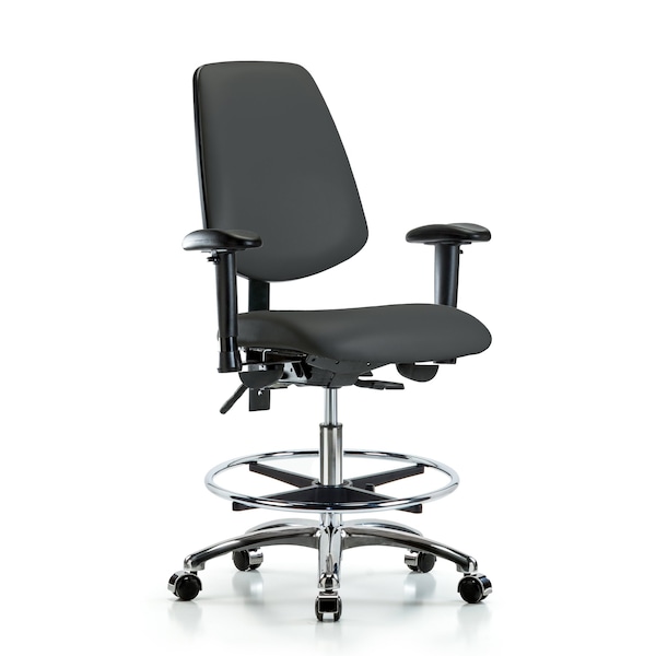Blue Ridge Ergonomics Bench Chair, Vinyl, Med, Bk, CF, Cast, Gry, 6-Way Adjustable, 22" to 29" Height, Charcoal BR-VMBCH-MB-CR-T1-A1-CF-CC-8605 - main