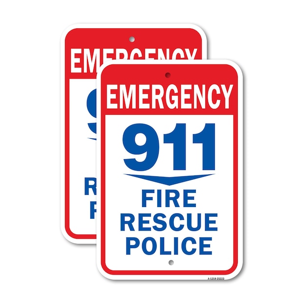 Signmission Emergency 911 Fire Rescue Police, 18'' X 24'' 2 Signs, Heavy Gauge Aluminum, 2PK A-1824-2PACK-25223 - main
