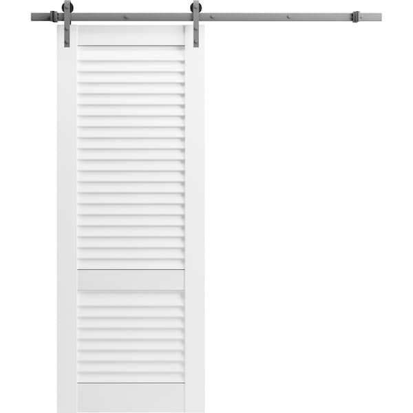 Sartodoors Barn Door 30 x 84 inches, Louver 3388 White Silk, 6.6FT Silver Rail Track Hardware Set, Louvered LOUVER3388BD-S-WS-3084 - main