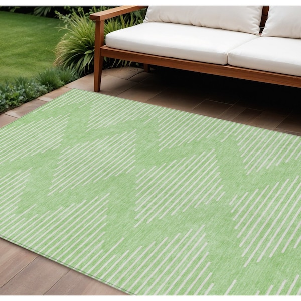 Homeroots 9' X 12' Mint Green And Ivory Geometric Washable Indoor Outdoor Area Rug 598596 - main