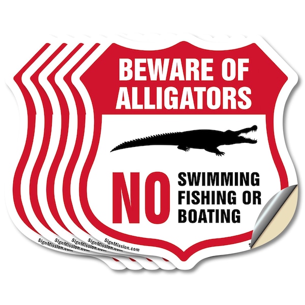 Signmission Alligator Warning Shield Sign Beware Of, 6 inch X 6 inch, Vinyl Decal, 5PK SHI-D-5PACK-6-358 - main