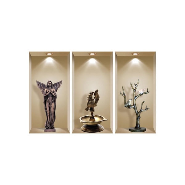 Homeroots Set of Three Aca Faux Niche 3D Peel and Stick Wall Decals, 3PK 565385 - main