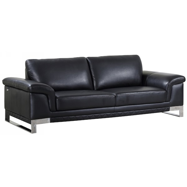 Homeroots 90" Black Italian Leather Sofa With Silver Legs 329613 - main