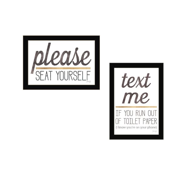 Homeroots Set Of Two Text Me If You Run Out of Toilet Paper While Seated Black Framed Print Wall Art, 2PK 408219 - main