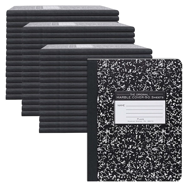 Roaring Spring Case of Black Marble Comp Notebooks, Unruled Blank, 50 sht, 15lb White Paper, 9.75"x7.75", Hard Cover, PK48 77260cs - main