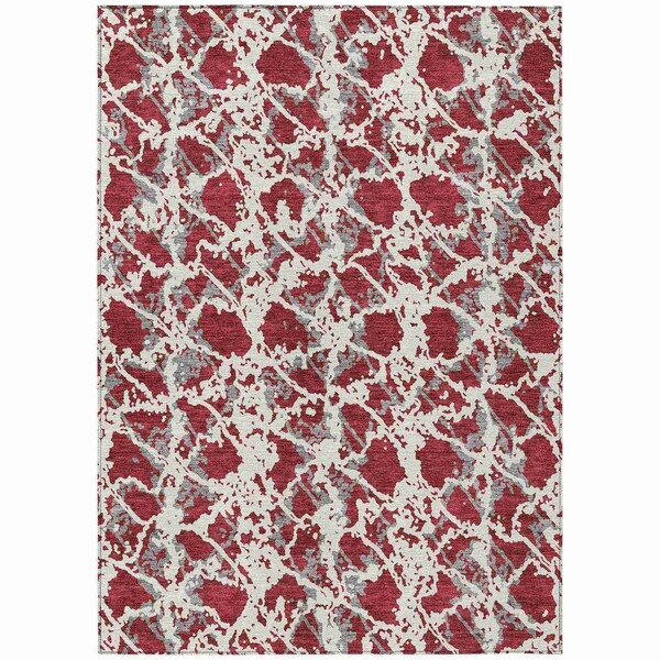 Homeroots 8' X 10' Burgundy And Ivory Abstract Washable Indoor Outdoor Area Rug 614140 - main