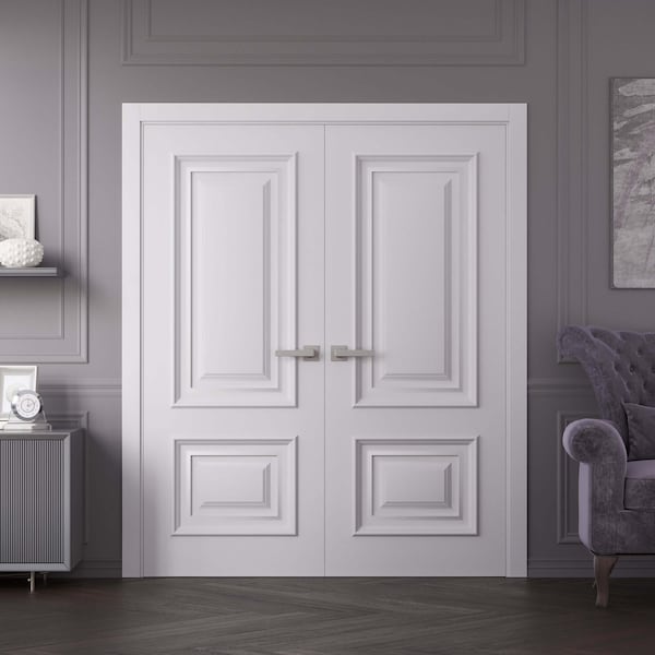 Sartodoors Interior Double Doors 72x80 inches White Solid Core Modern Interior ROYAL9822DD-EMAL-72 - main
