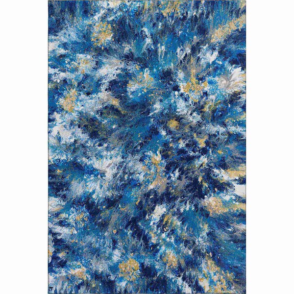 Homeroots 5' X 8' Blue Ivory And Gold Abstract Washable Indoor Outdoor Area Rug 643542 - main