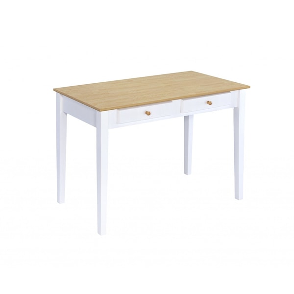 Homeroots 39" Oak and White Wood Writing Desk With Two Drawers 469111 - main