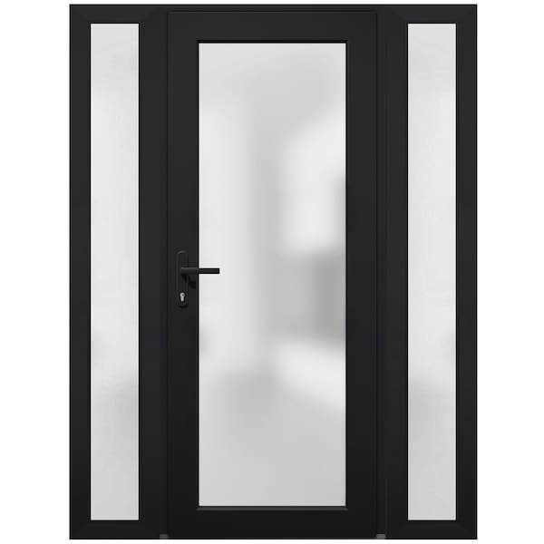 Vdomdoors Front Exterior Prehung FiberGlass Door Frosted Glass / Manux 8102 Matte Black / 2 Sidelight Exterio MANUX8102EXD-BLK-W14+30+14 x H80-RH - main