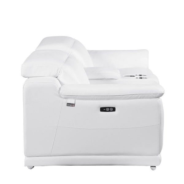 Homeroots 107in White and Silver Italian Leather Power Reclining Loveseat With Storage 720575 - main