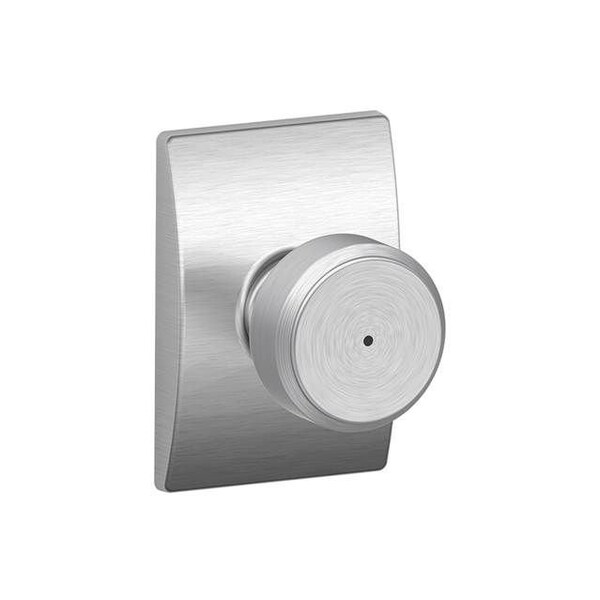 Schlage Residential Bowery Knob with Century Rose Privacy Lock with 16080 Latch and 10027 Strike Satin Chrome Finish F40BWE626CEN - main