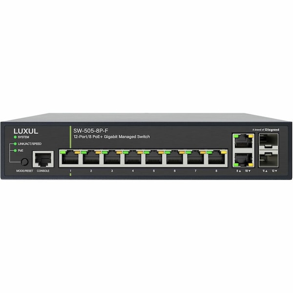Luxul 12-PORT (8 POE+) 1G MANAGED SWITCH NA SW-505-8P-F - main