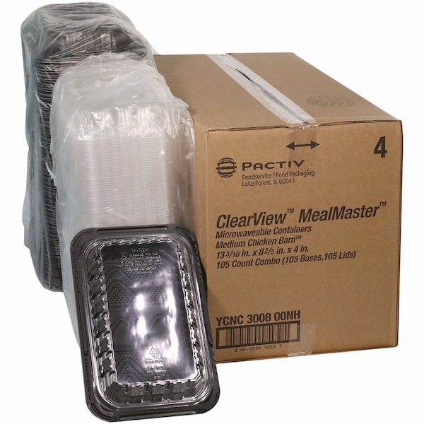 Pactiv Evergreen ClearView MealMaster Chicken Barn, 13.3 x 8.4 x 4, Black/Clear, Plastic, 105PK YCNC300800NH - main