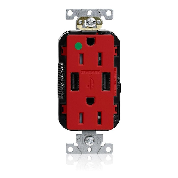 Leviton Lev-Lok HG/TR Dup USB A-A 15A 125V Red M56AA-HGR - main