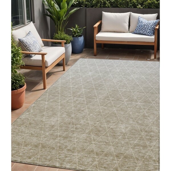 Homeroots 5' X 8' Taupe And Gray Geometric Washable Indoor Outdoor Area Rug 605814 - main