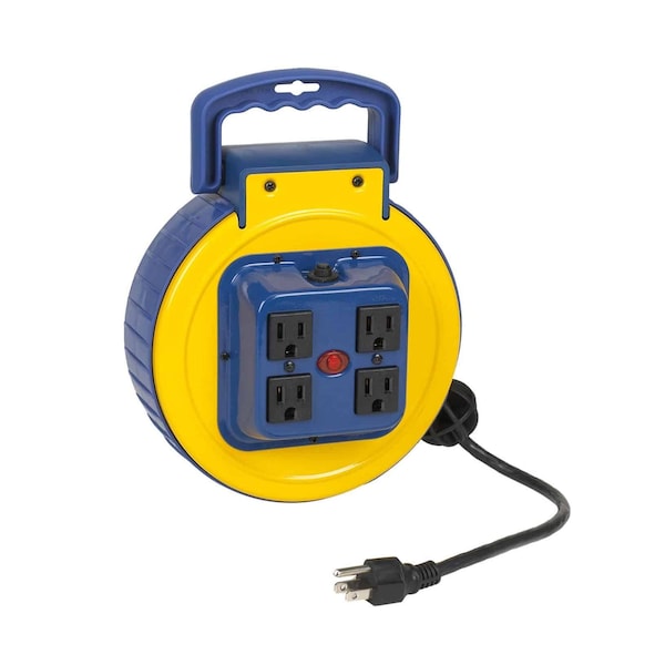 Alert Reel Mfg ProReel Retractable Cord Reel, 10 Amp, 25' 16/3 SJT, 4 Grounded Outlets w/Circuit Breaker 3525AC - main