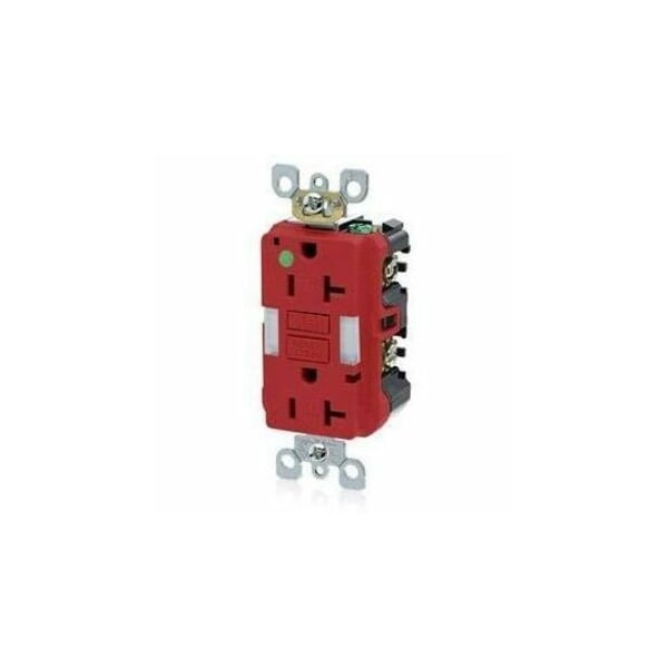 Leviton GFIRcptcl, 20A, 125VAC, Rd, Polycarbonate GFNL2-HGR - main