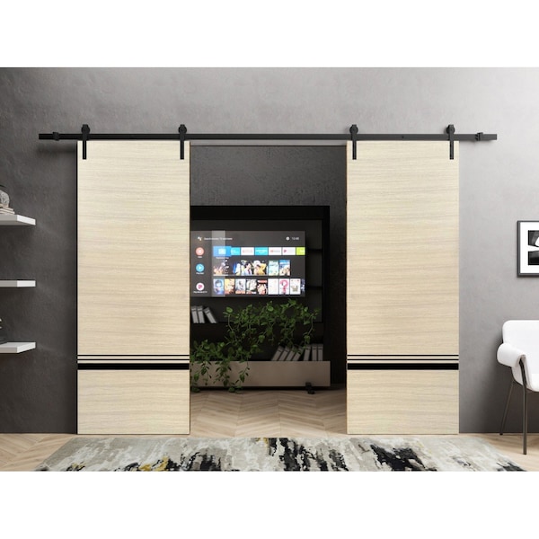 Sartodoors Sliding Double Barn Doors with Hardware, Planum 0012 Natural Veneer and Aluminum Strips, 13FT Rail PLANUM0012DB-SHP-48 - main