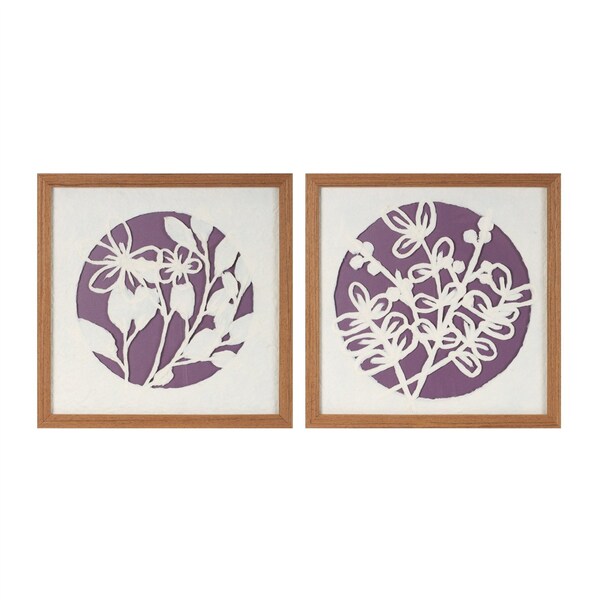 Homeroots Set Of Two Purple And White Floral Brown Framed Wall Art, 2PK 634755 - main