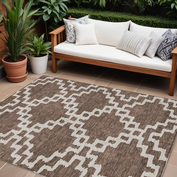 Homeroots 10' X 14' Brown And Ivory Geometric Washable Indoor Outdoor Area Rug 593761 - main