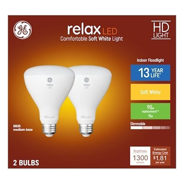 Ge Reflector LED Bulb, BR30 Lamp, 90 W Equivalent, E26 Medium Lamp Base, PK2 93129076 - main