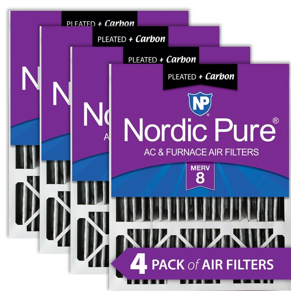 Nordic Pure 20x25x5 Plus Carbon Pleated Air Filter, High Capacity, MERV 8, 4 PK 20x25x5HPM8C-4 - main
