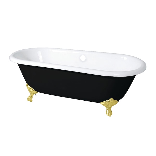 Kingston Brass 66" Cast Iron Oval Double Ended Clawfoot Tub, No Faucet Drillings, Black/White/Polished Brass VBTND663013NB2 - main