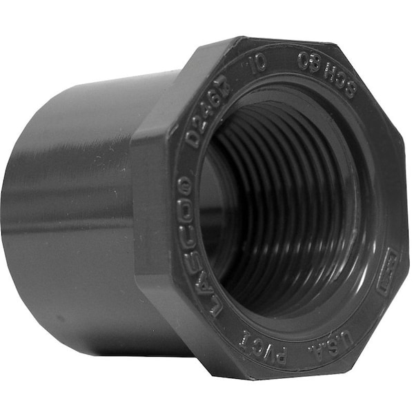 Genova LASCO 838212BC Reducing Bushing, 112 x 114 in, Spigot x Female, PVC, SCH 80 Schedule 838212-BC - main