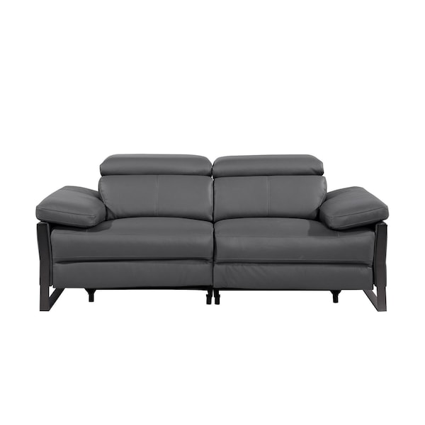 Homeroots 77in Dark Gray and Black Italian Leather Power Reclining Loveseat 720495 - main