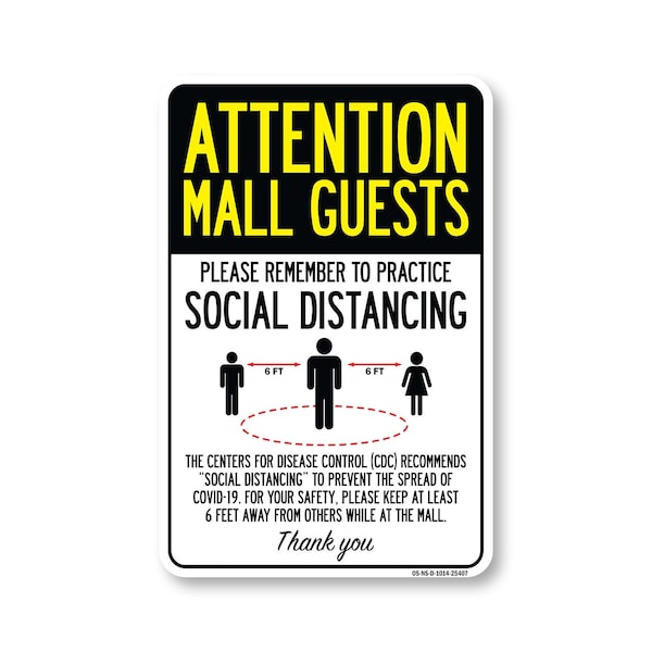 Signmission Public Safety Sign, Mall Guests Practice Social Distancing, 14in X 10in Decal, OS-NS-D-1014-25407 OS-NS-D-1014-25407 - main