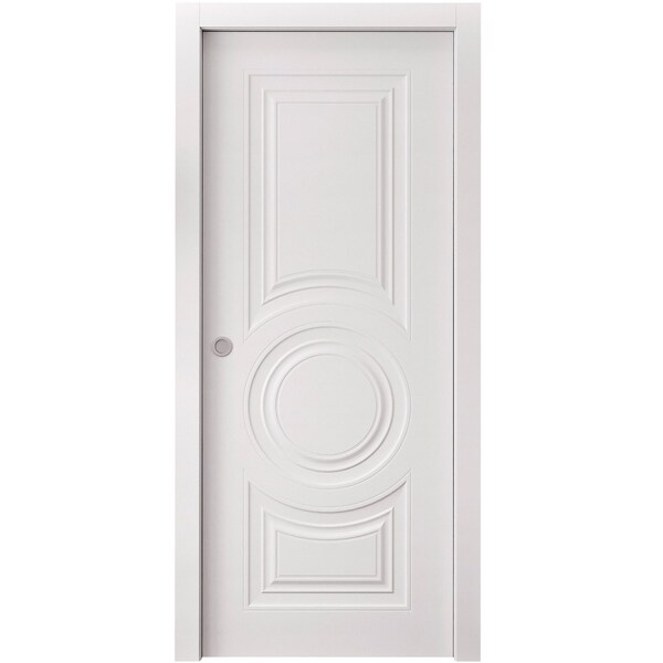 Sartodoors Sliding Pocket Door 42 x 80 inches, BASIC 9801 White, Kit Rail Hardware, Solid Wood Interior Bedr BASIC9801PD-SKIN-42 - main