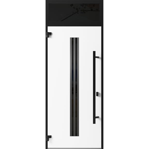Vdomdoors Front Exterior Prehung Steel Door Ronex1055 Teak Transom Window Sidelite Entry Metal Modern Painted RONEX1055EXD-OAK-W36 x H80+16-RH-I - main
