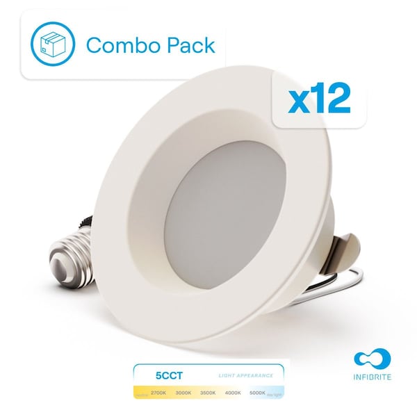 Infibrite 4 In. 5CCT Selectable 9W 750LM Recessed Retrofit LED Downlight, Dimmable, Wet Rated, 12PK IB-005-8-9W-WH-12PK - main
