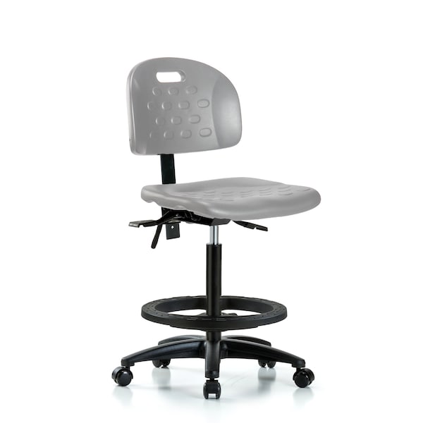 Blue Ridge Ergonomics Poly Chair - High Bench Height with Seat Tilt, Black Foot Ring, & Casters in Gray Poly HPHBCH-RG-T1-A0-BF-RC-GRY - main