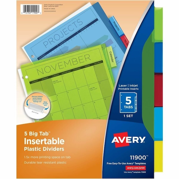 Avery Dividers, Insert, Plastc, 5Tab 24PK AVE11900 - main