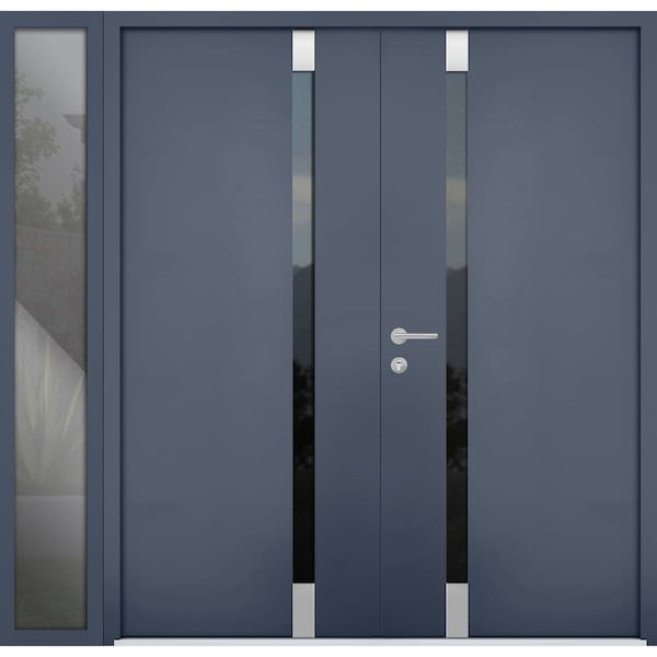 Vdomdoors Steel Double Doors Cynex 6777 Grey Sidelight Exterior Window Stainless Inserts Single Modern Painte CYNEX6777DEXD-GRE-RH-I-W72+14 x H80 - main